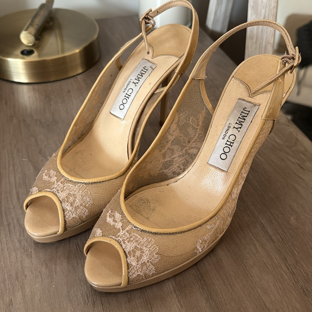 JIMMY CHOO Lace Nude Heels